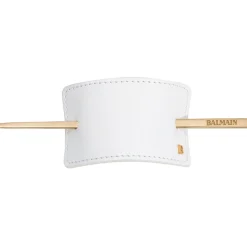 Balmain Hair Couture Hair Barrette Leather White