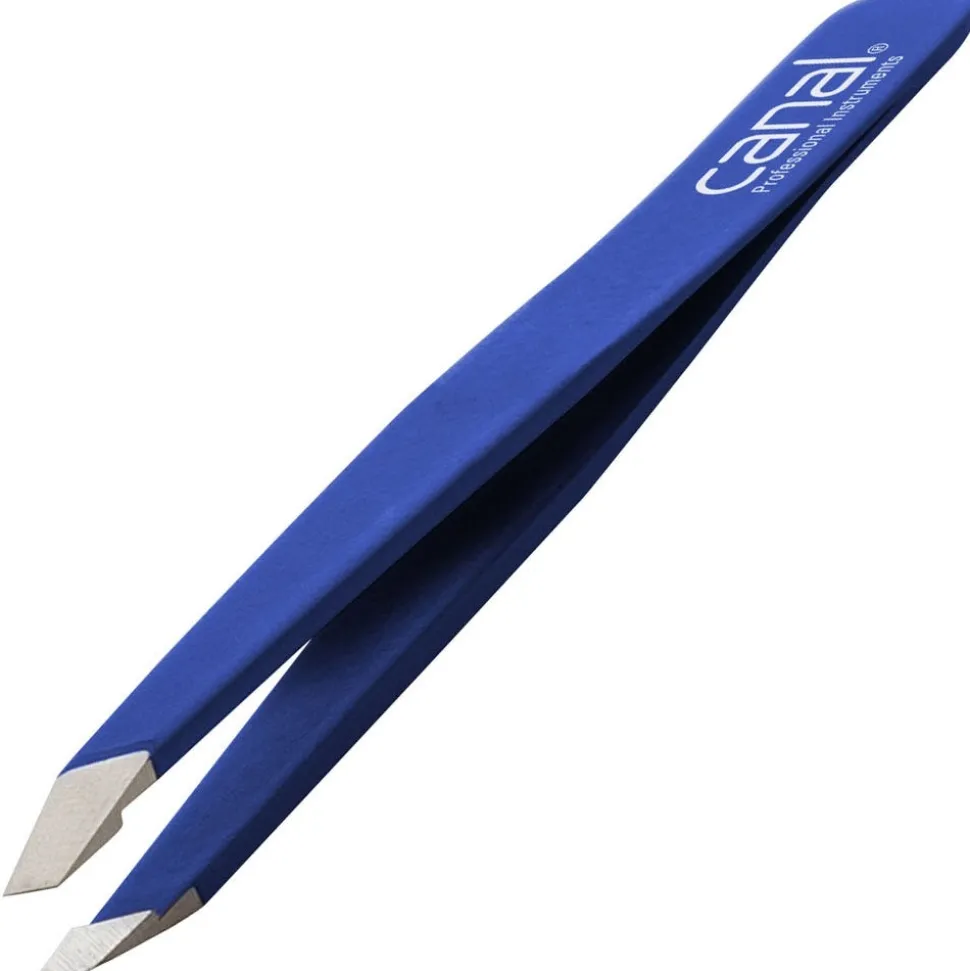 Canal Haarpinzette schräg dunkelblau rostfrei 95 mm