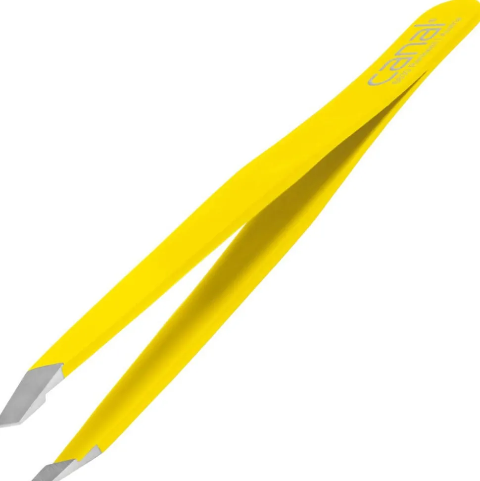 Canal Haarpinzette schräg gelb rostfrei 95 mm
