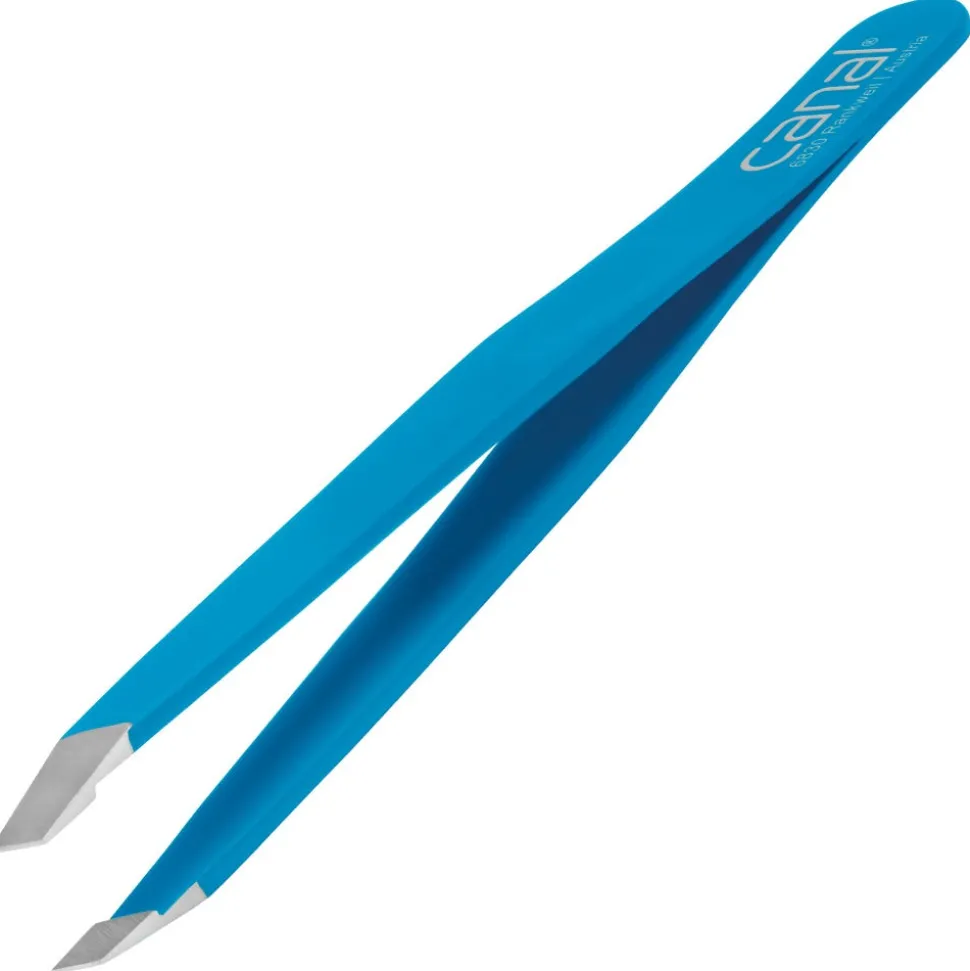 Canal Haarpinzette schräg blau rostfrei 95 mm