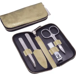 Canal Reißverschluss-Etui Leder 4-teilig Gold