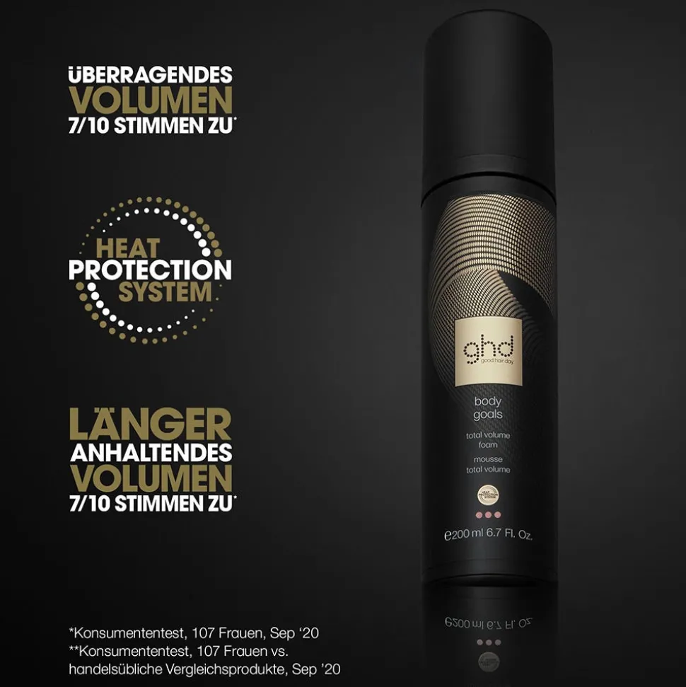 ghd helios Haartrockner bordeaux & body goals Volumschaum Pflegebundle