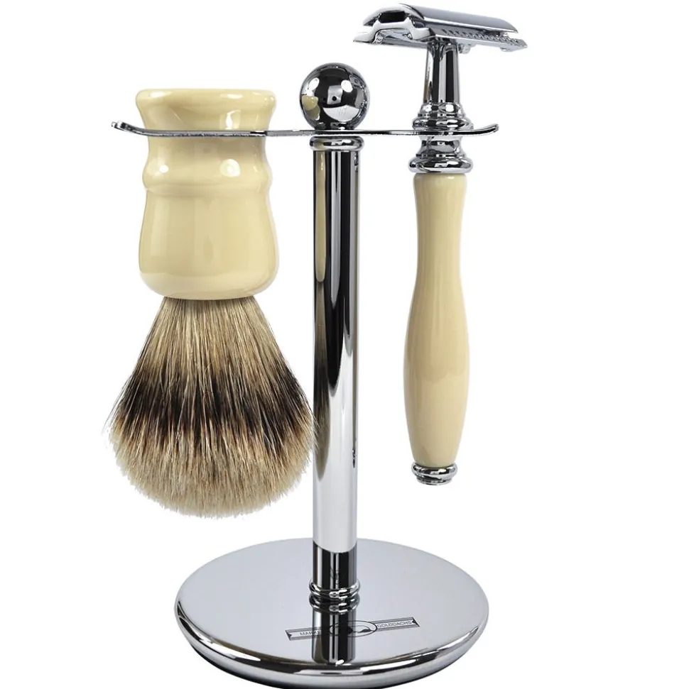 Golddachs Rasierset elfenbein/silber