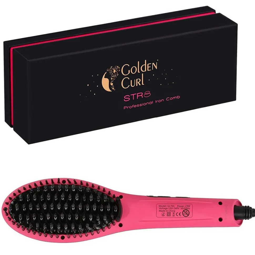 Golden Curl Str8 Haarglätter Bürste (Pink)